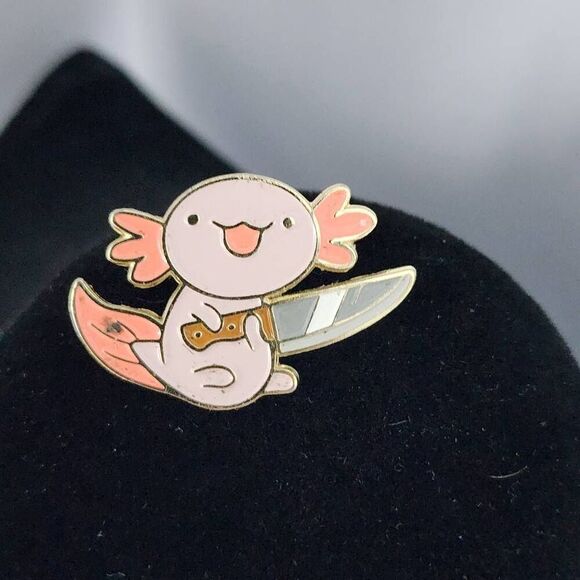 Chibi Axolotl with Knife Enamel Pin (Cute & Deadly) - Picture 1 of 4